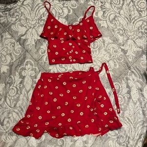 Red skirt and crop top set
